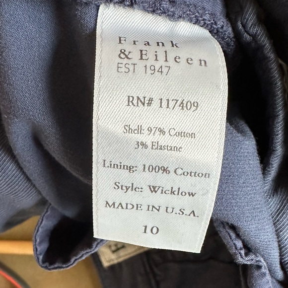 Frank & Eileen Wicklow Italian Performance Chino Crop Pants in Navy, size 10 - Picture 6 of 8